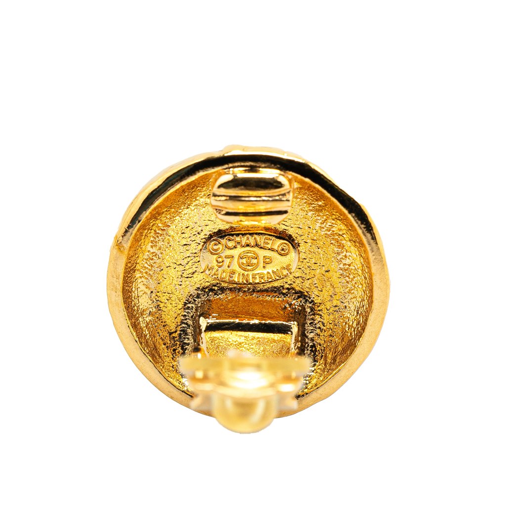 Chanel Gold Plated CC Round Clip on Earrings - 3