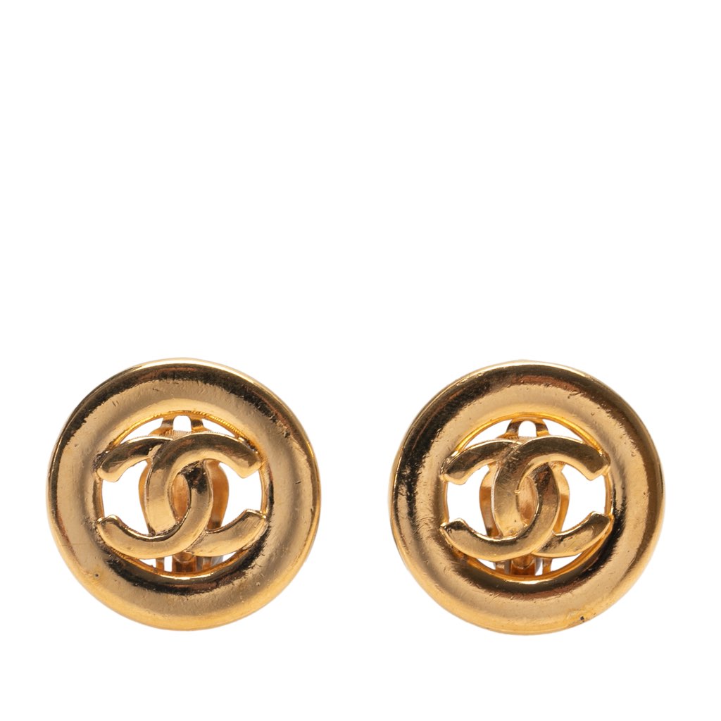 Chanel Gold Plated CC Round Clip On Earrings