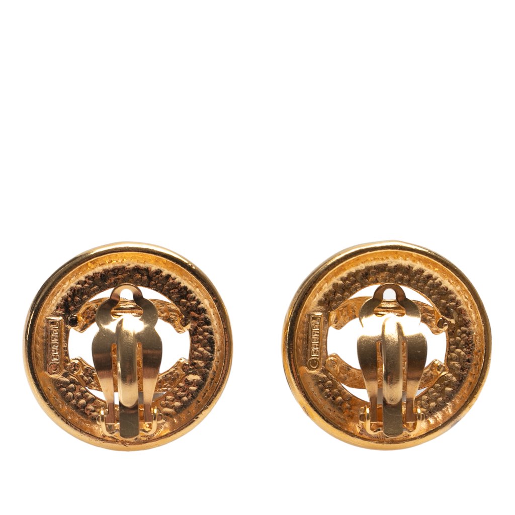 Chanel Gold Plated CC Round Clip On Earrings - 2