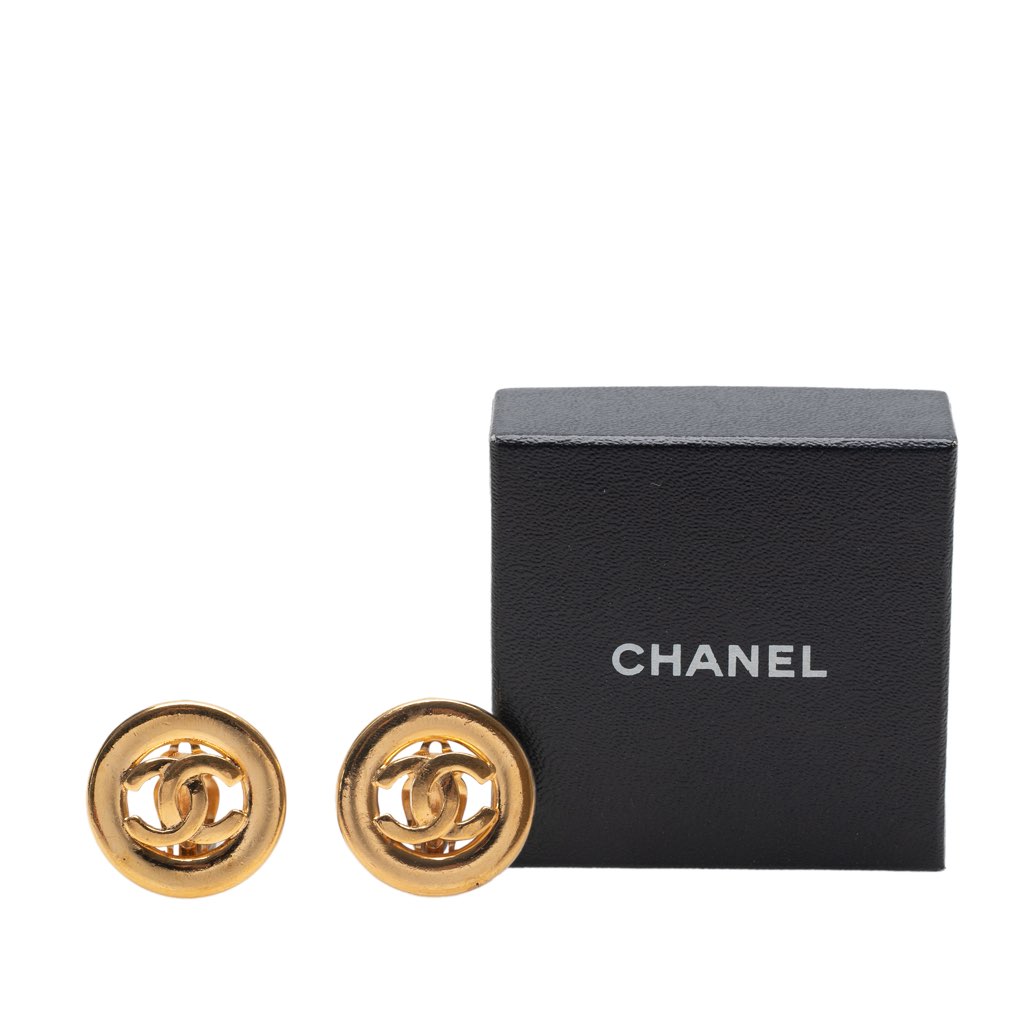 Chanel Gold Plated CC Round Clip On Earrings - 4