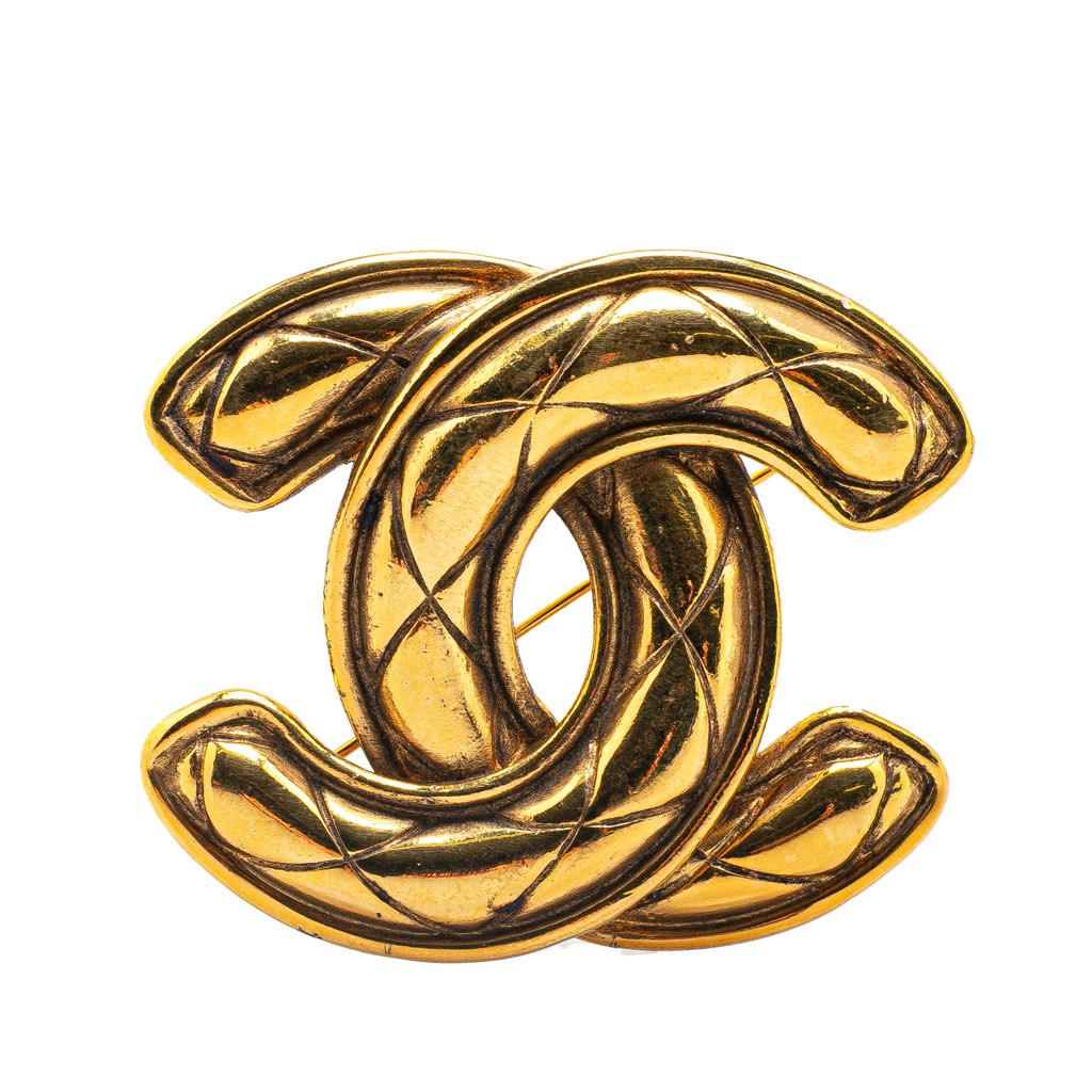 Chanel Gold Plated CC Quilted Brooch