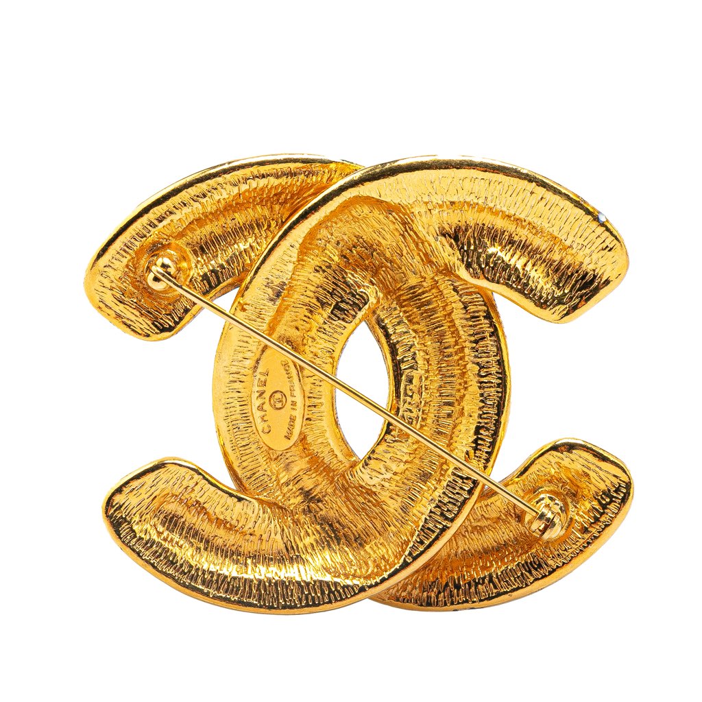 Chanel Gold Plated CC Quilted Brooch - Back view