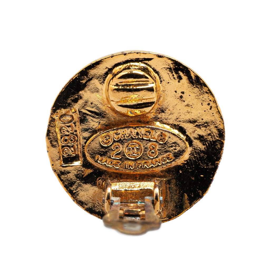 Chanel Gold Plated CC Round Clip on Earrings - 3