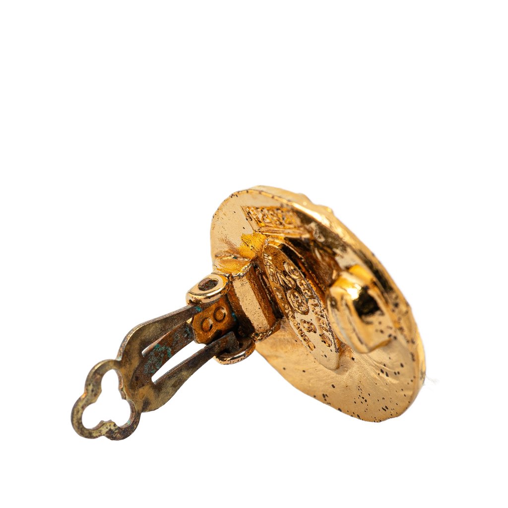 Chanel Gold Plated CC Round Clip on Earrings - 5