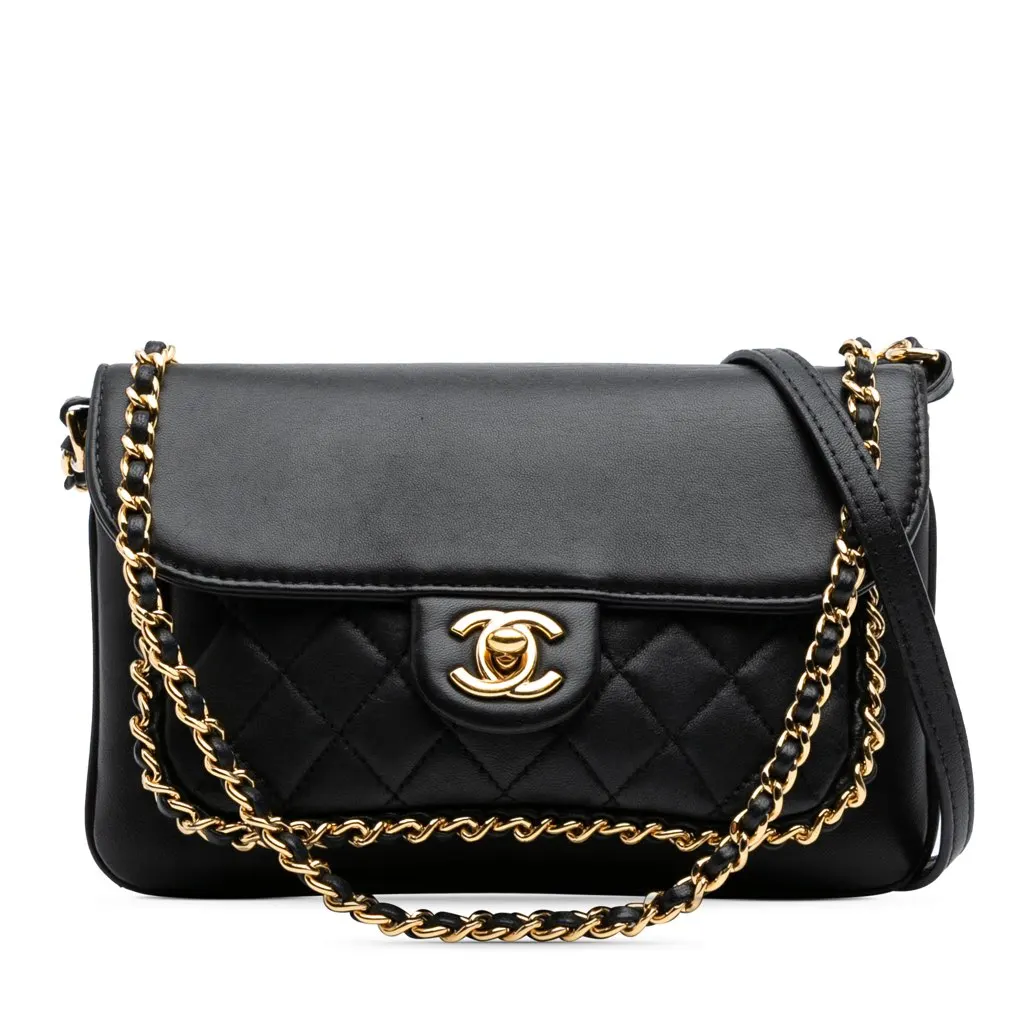 Chanel Small Quilted Lambskin CC Unchained Flap Black Leather Good - Front View