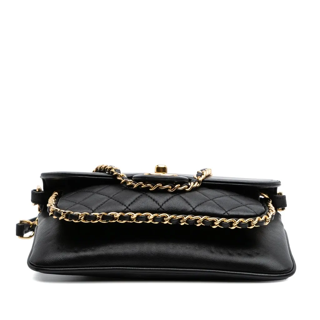 Chanel Small Quilted Lambskin CC Unchained Flap Black Leather Good - Inside View