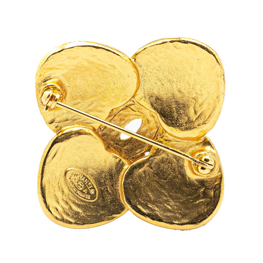 Chanel Gold Plated CC Clover Brooch - 2