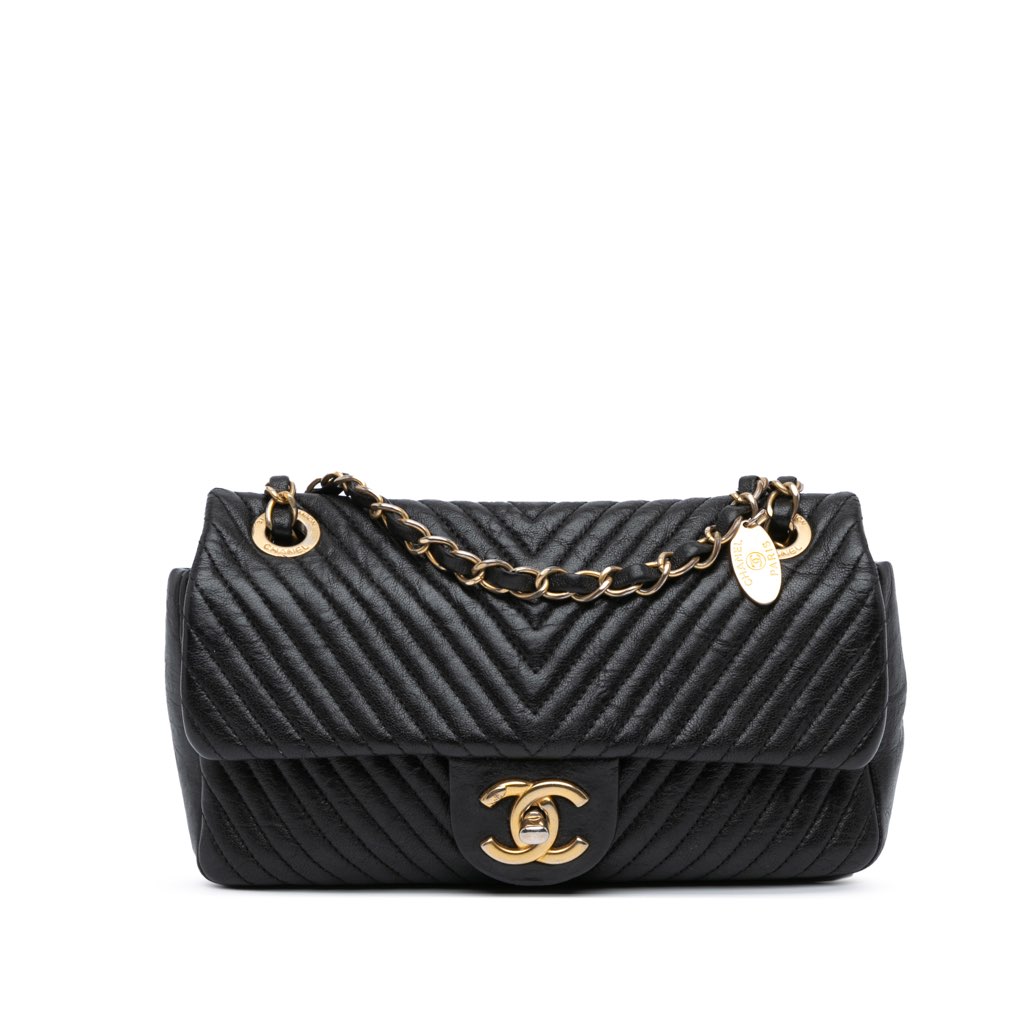Chanel Small Chevron Wrinkled Calfskin Medallion Charm Surpique Flap