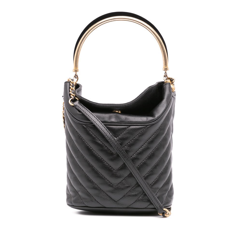 Chanel Quilted Chevron Lambskin Handle with Chic Bucket Bag