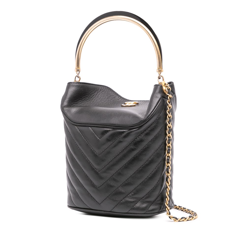Chanel Quilted Chevron Lambskin Handle with Chic Bucket Bag - Back view