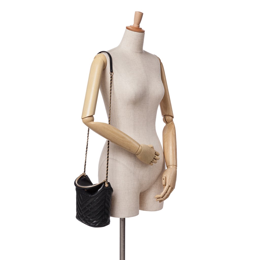 Chanel Quilted Chevron Lambskin Handle with Chic Bucket Bag - Image 12