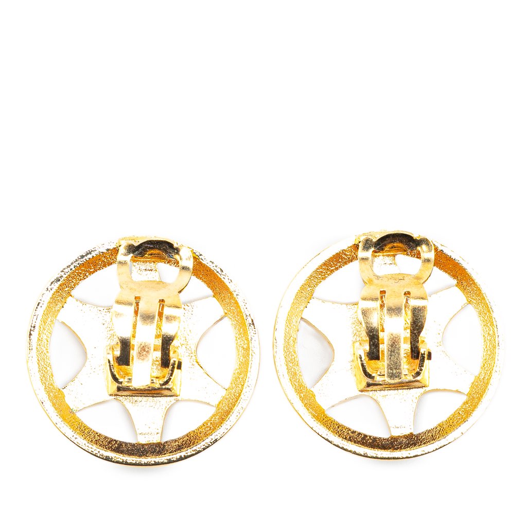Chanel Gold Plated CC Round Star Clip On Earrings - 2
