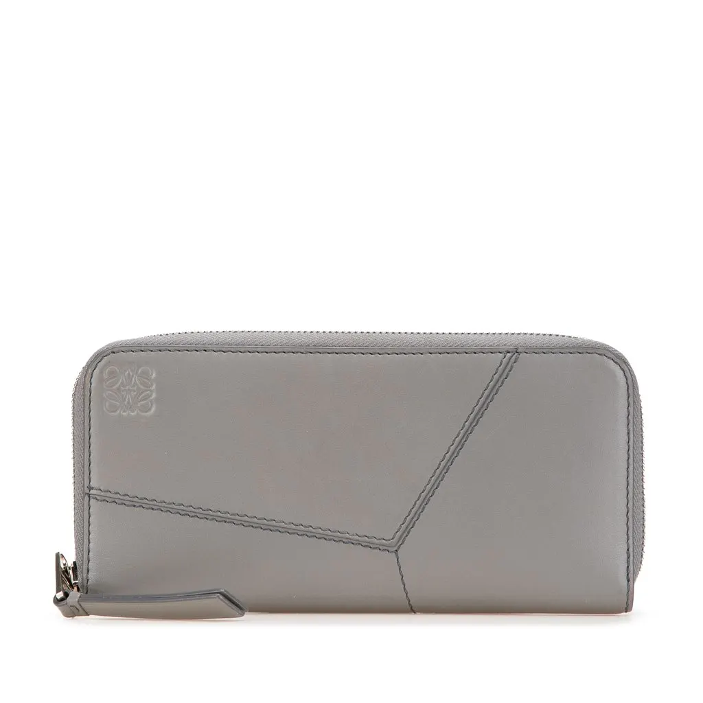 Loewe Puzzle Edge Zipped Open Wallet Grey Leather Good - Front View