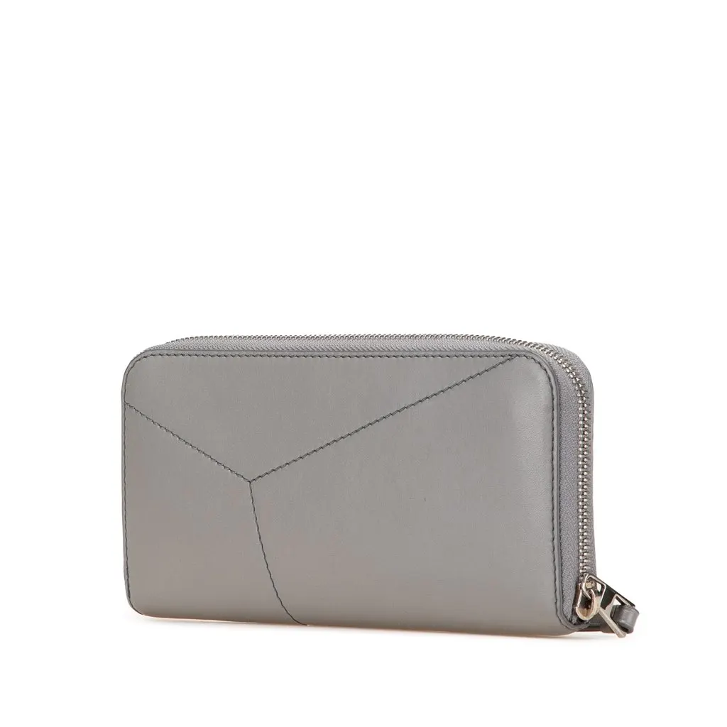 Loewe Puzzle Edge Zipped Open Wallet Grey Leather Good - Back View