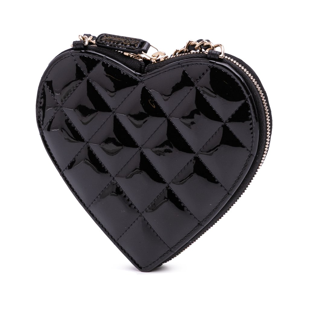 Chanel Quilted Patent Calfskin CC Heart Clutch With Chain - Back view