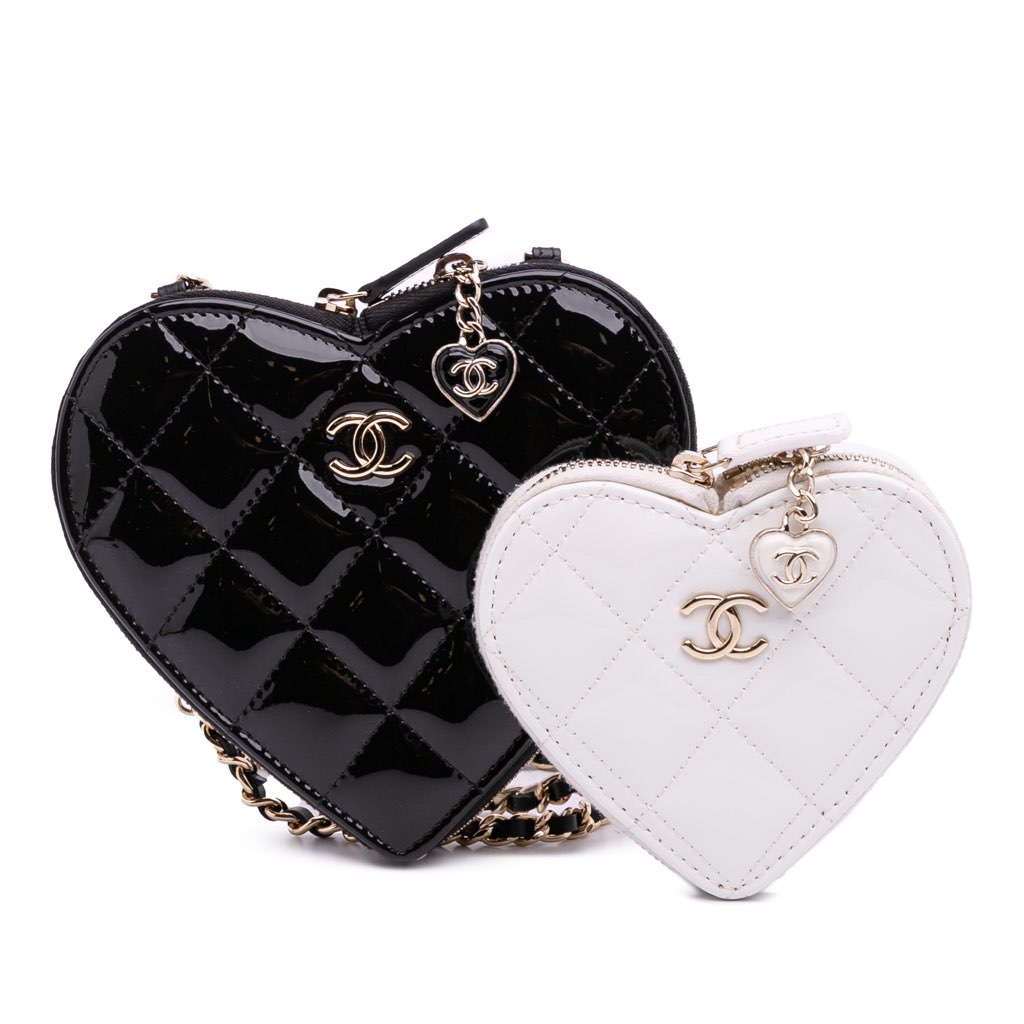 Chanel Quilted Patent Calfskin CC Heart Clutch With Chain - Image 14