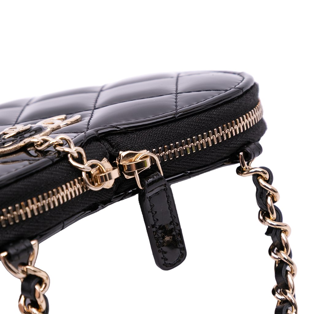 Chanel Quilted Patent Calfskin CC Heart Clutch With Chain - Image 11