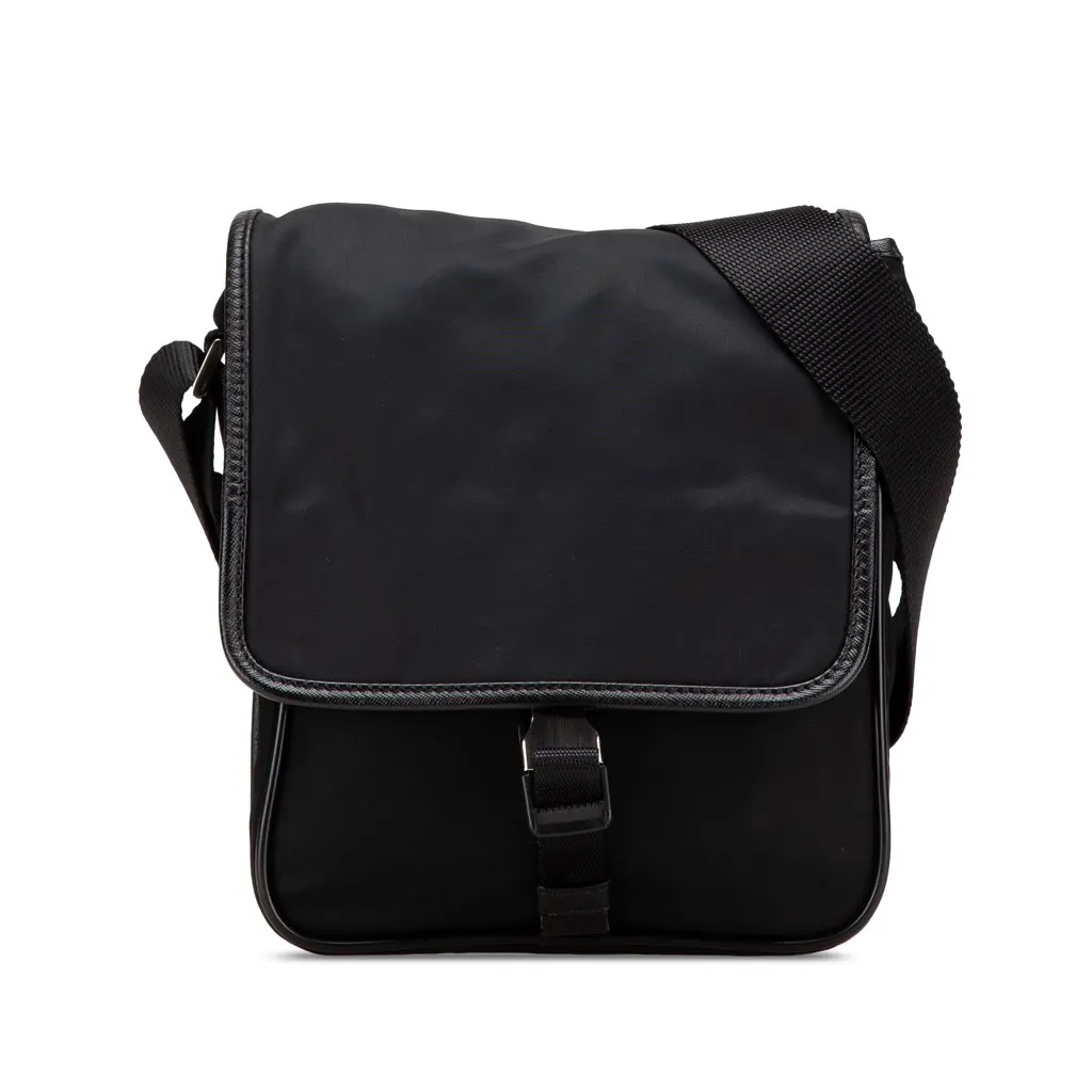 Prada Tessuto Buckle Messenger Bag Black Good - Front View