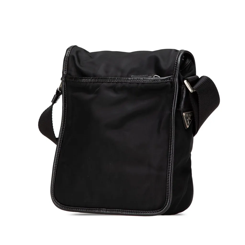 Prada Tessuto Buckle Messenger Bag Black Good - Back View