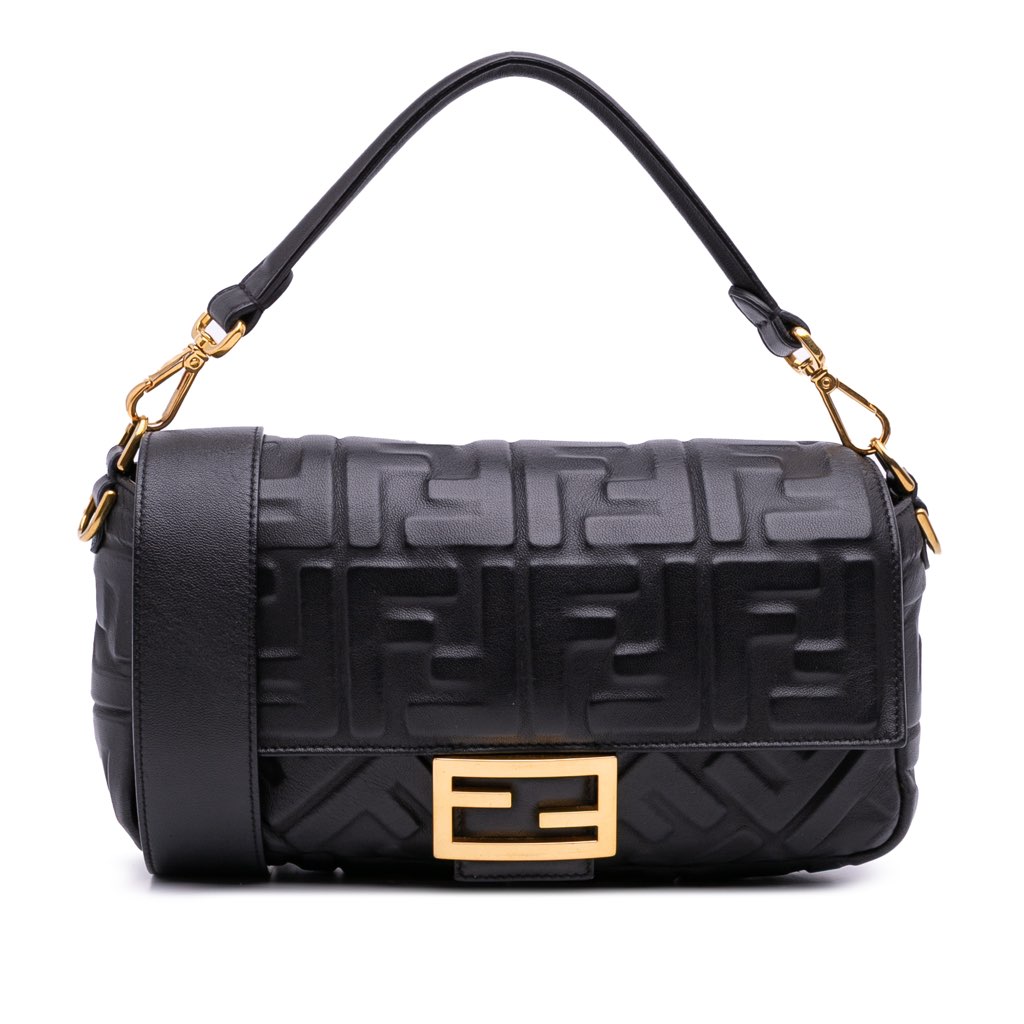 Fendi Zucca Embossed Leather Baguette Satchel