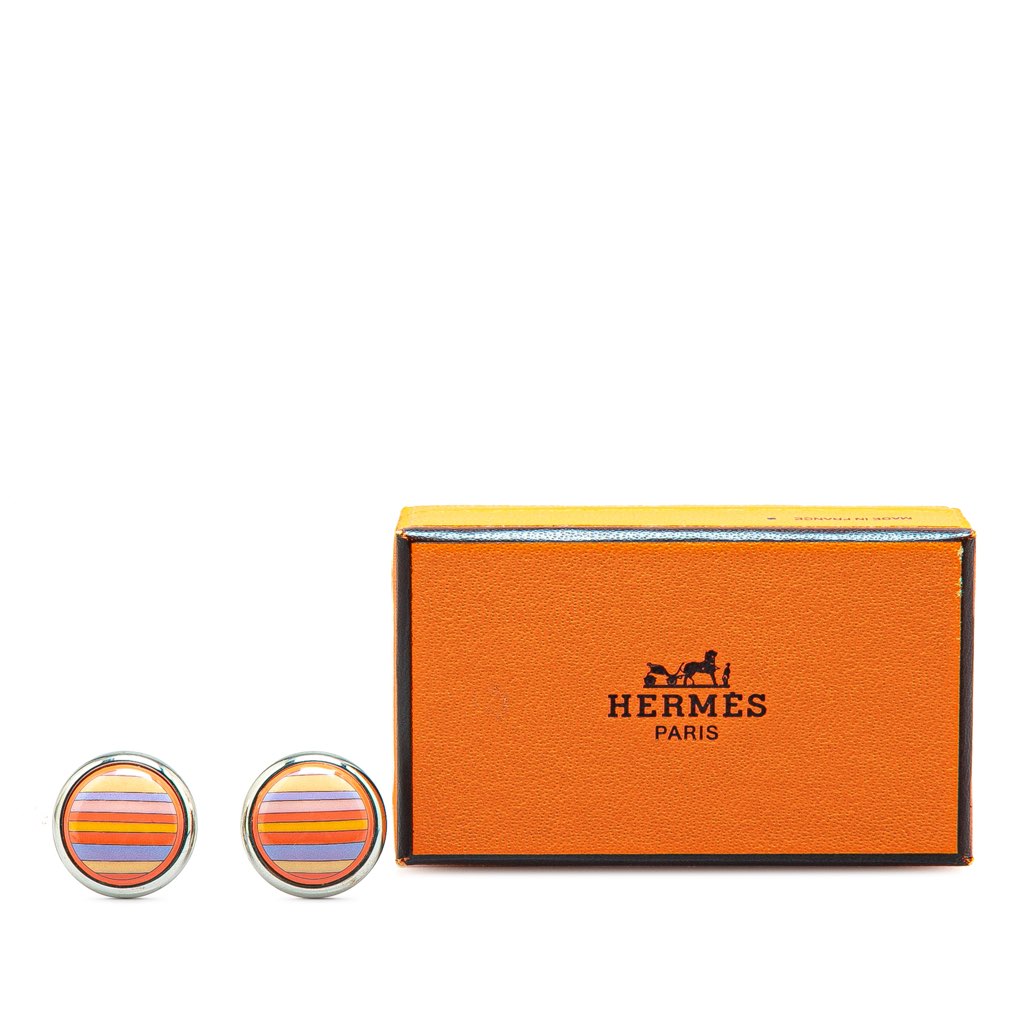 Hermès Enamel Stripe Cloisonne Clip On Earrings - 4