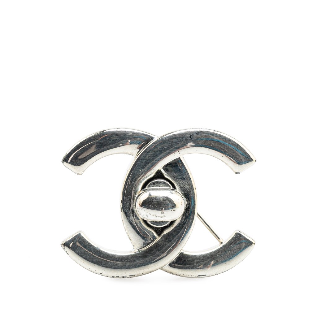 Chanel CC Silver Plated Turn Lock Brooch
