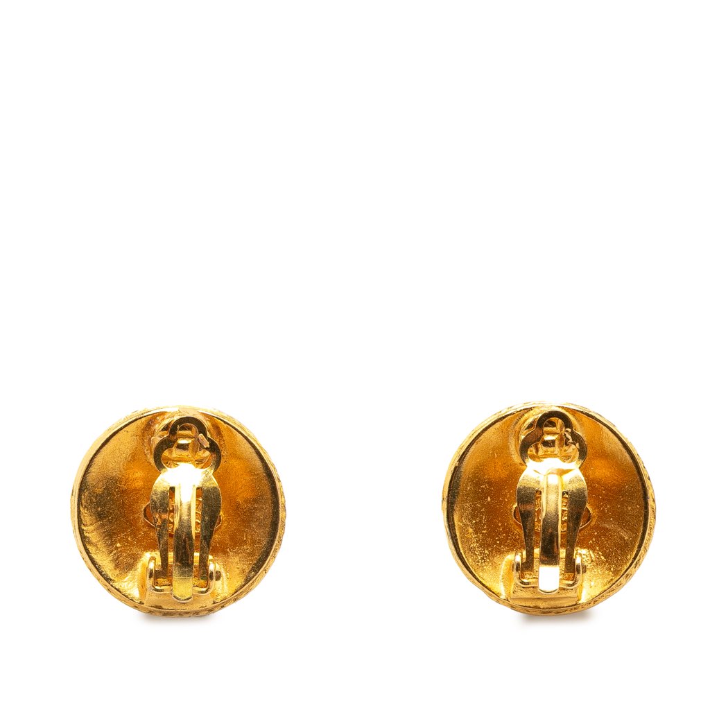 Chanel CC Gold Plated Button Clip On Earrings - 2
