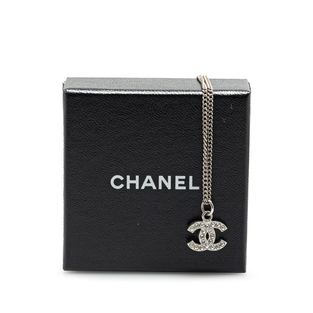 Chanel Palladium Plated Rhinestone CC Pendant Necklace - 5