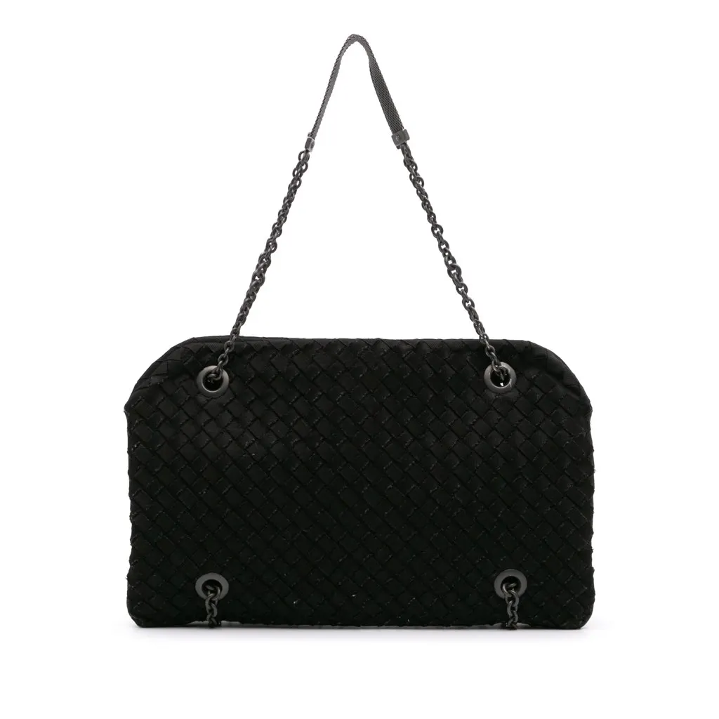 Bottega Veneta Grosgrain Intrecciato Duo Shoulder Bag Black Good - Front View