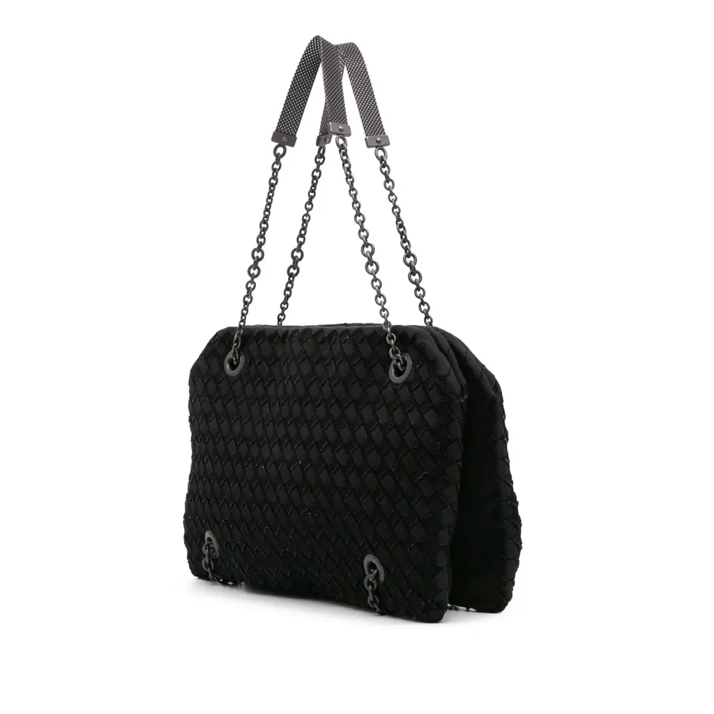 Bottega Veneta Grosgrain Intrecciato Duo Shoulder Bag Black Good - Back View