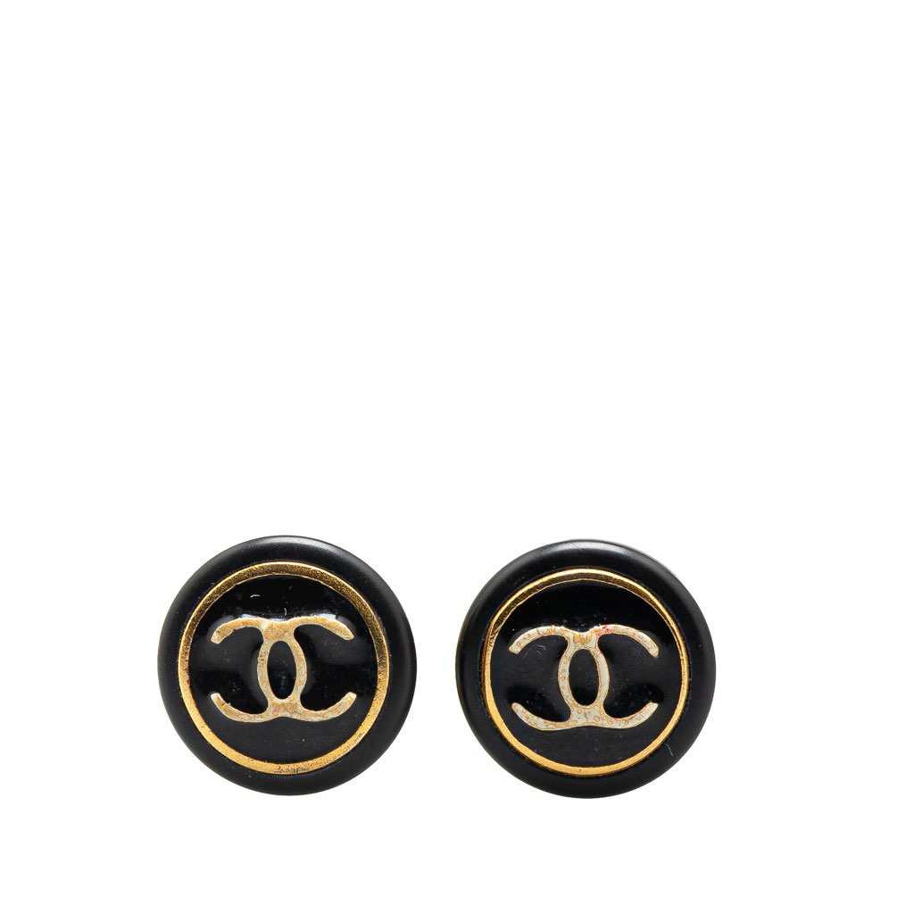 Chanel Resin CC Button Clip On Earrings