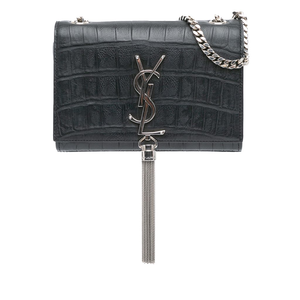 Saint Laurent Mini Croc Embossed Kate Tassel Crossbody