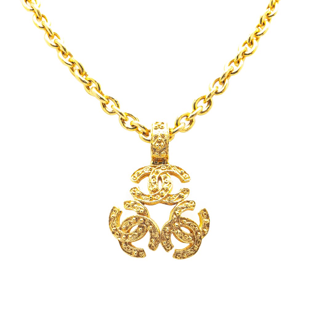Chanel Gold Plated Triple CC Pendant Necklace