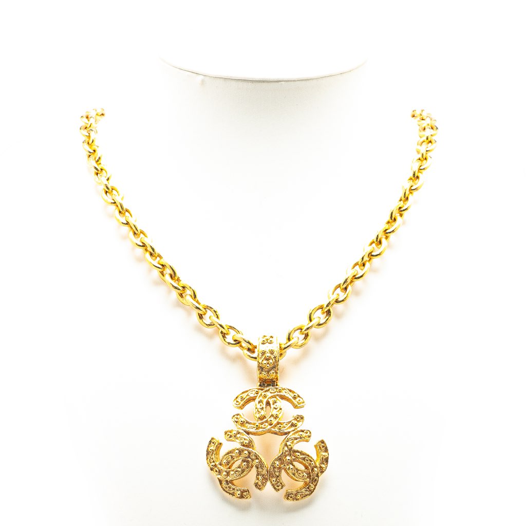 Chanel Gold Plated Triple CC Pendant Necklace - 4