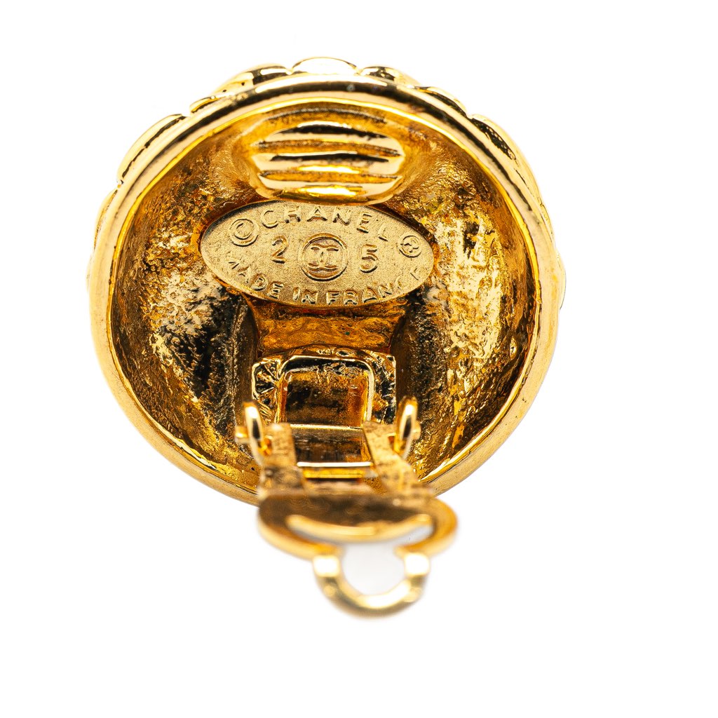 Chanel Gold Plated CC Quilted Clip On Earrings - 3