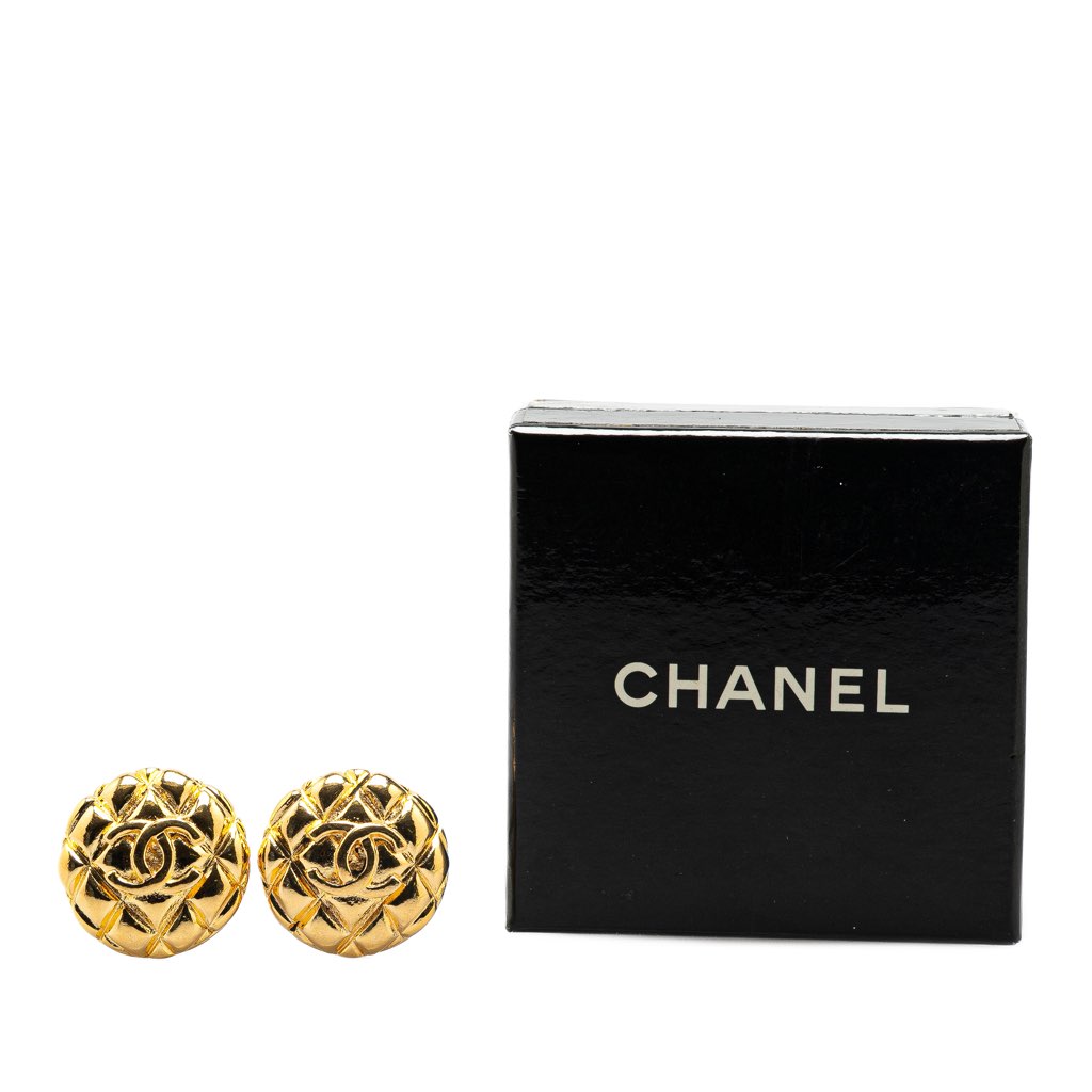 Chanel Gold Plated CC Quilted Clip On Earrings - 4
