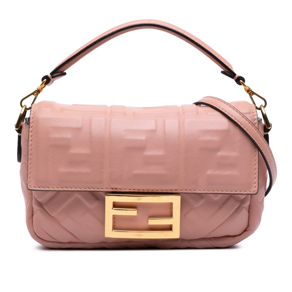 Fendi Mini Zucca Embossed Leather Baguette Satchel