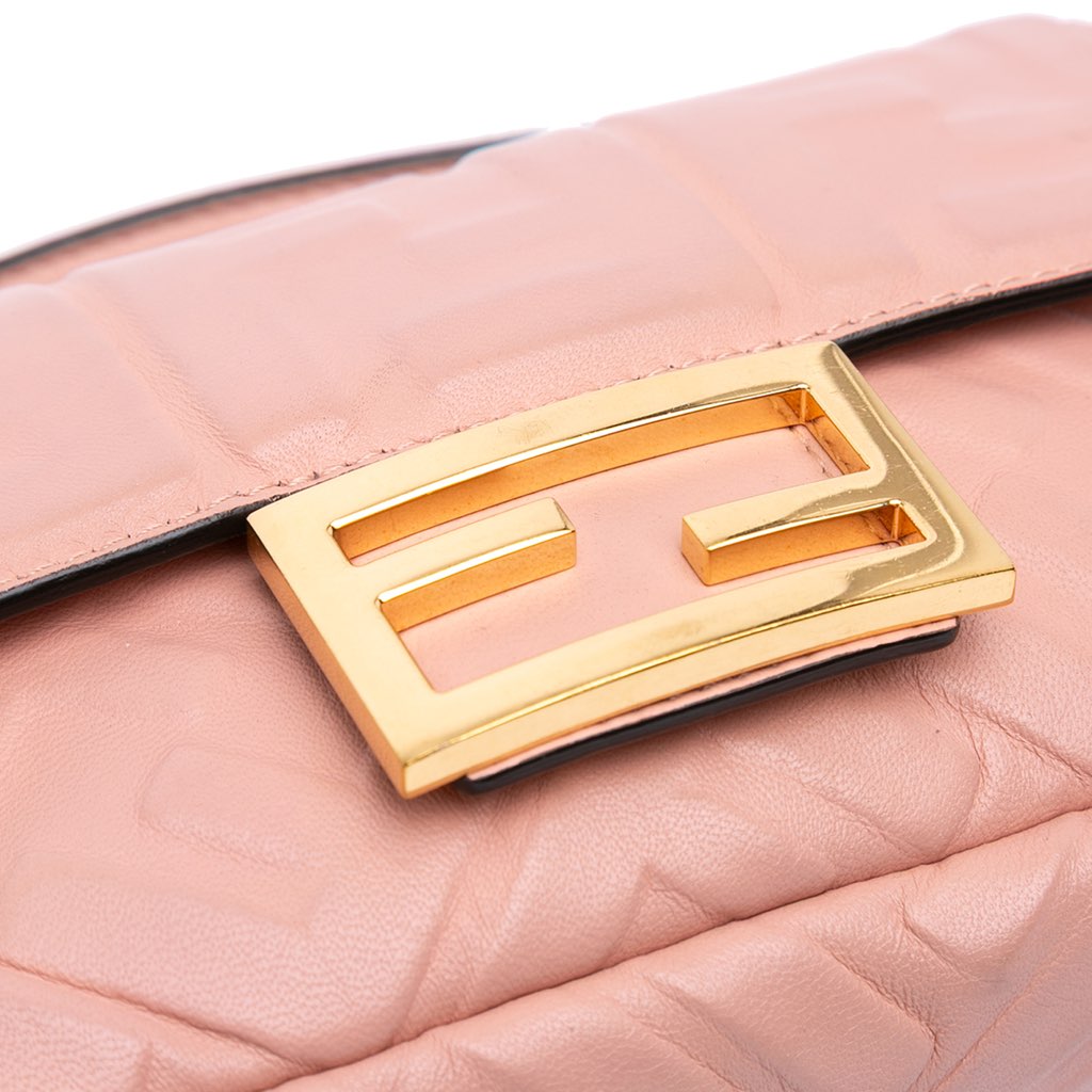 Fendi Mini Zucca Embossed Leather Baguette Satchel - Image 11