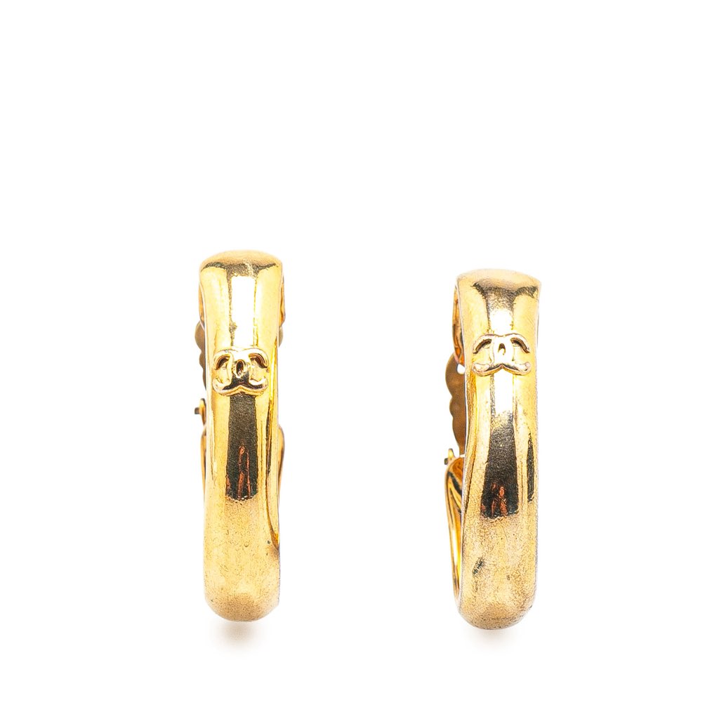 Chanel Gold Plated CC Hoop Clip on Earrings