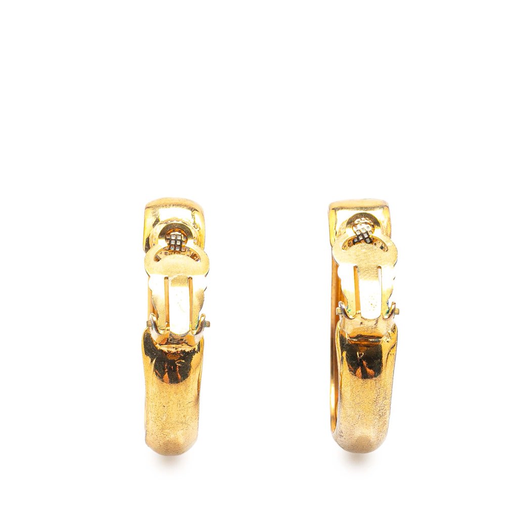 Chanel Gold Plated CC Hoop Clip on Earrings - Back view