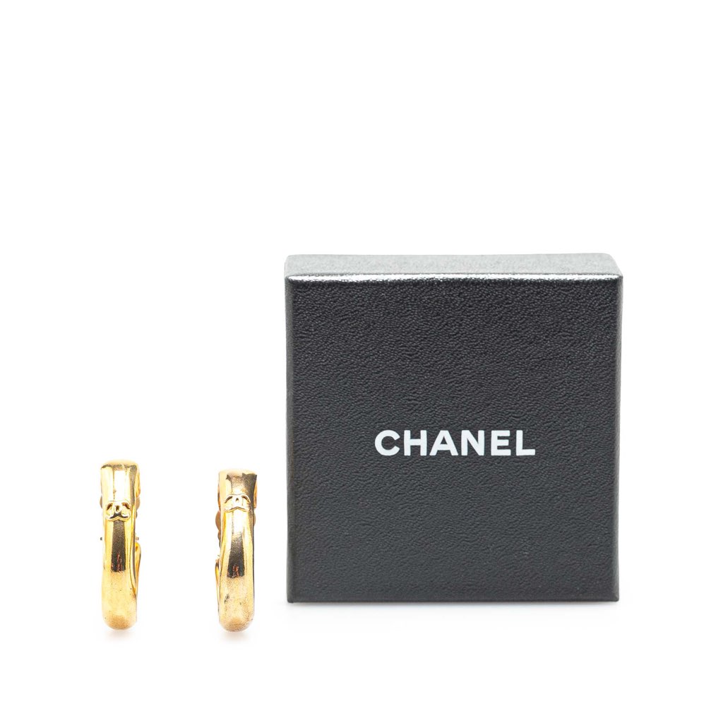 Chanel Gold Plated CC Hoop Clip on Earrings - 4