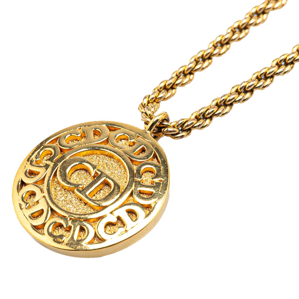 Dior Gold Plated Logo Round Pendant Necklace - 2