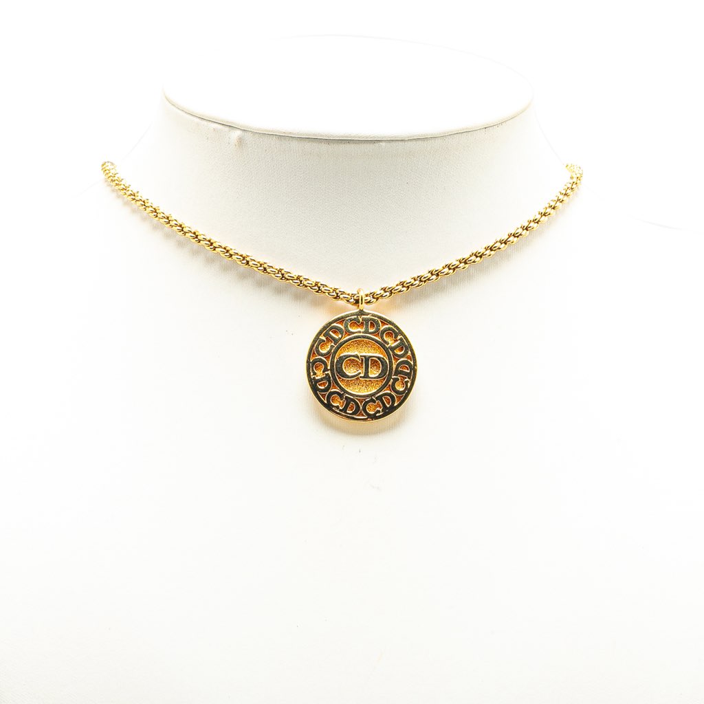 Dior Gold Plated Logo Round Pendant Necklace - 5
