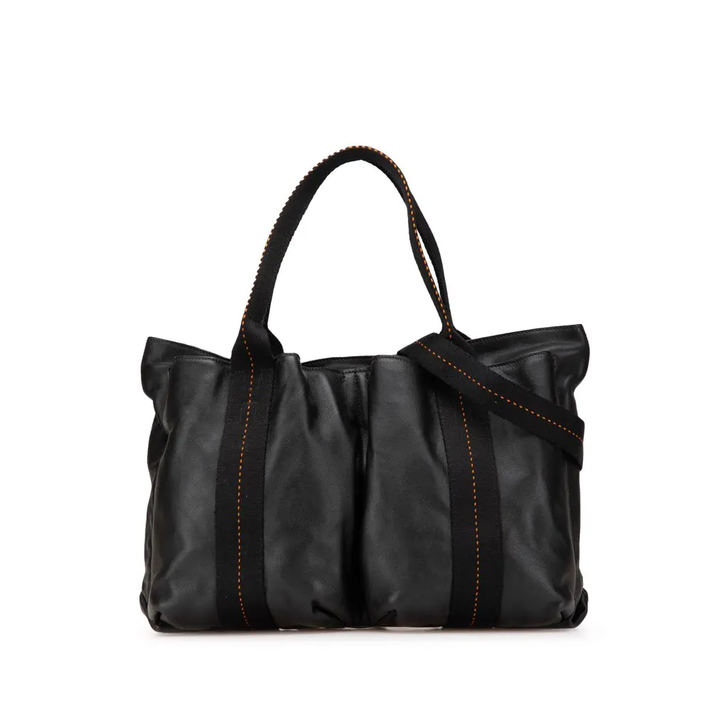 Hermès Caravan Horizontal MM Black Leather Good - Front View
