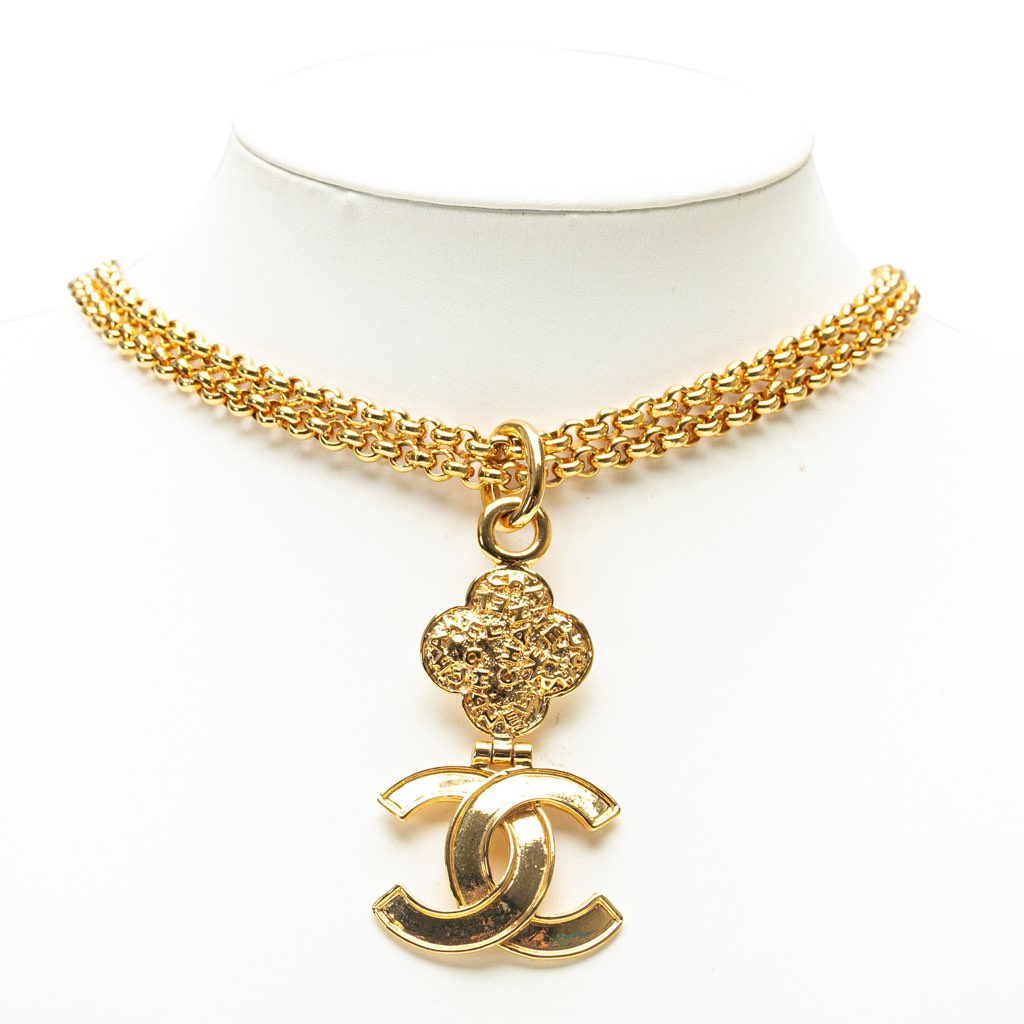 Chanel Gold Plated Double Chain CC Pendant Necklace - 5