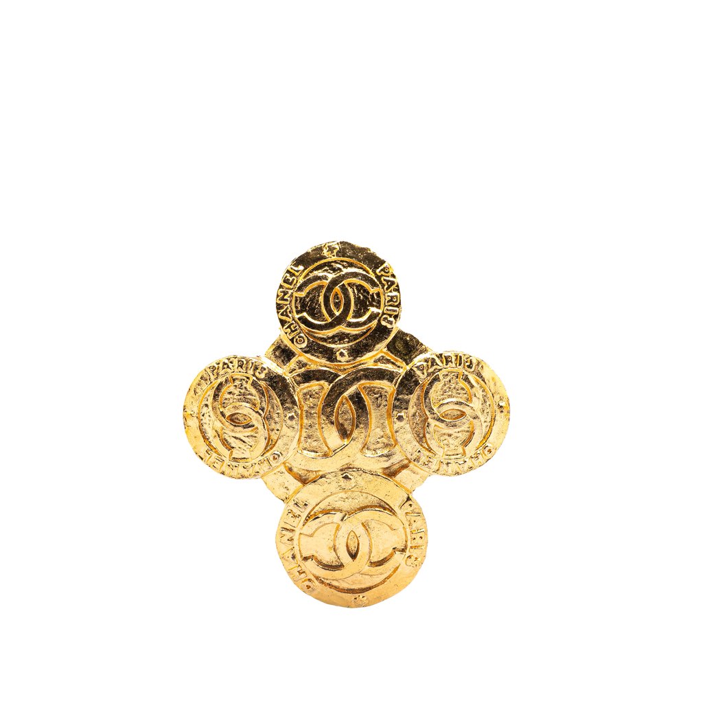 Chanel Gold Plated CC Clover Brooch