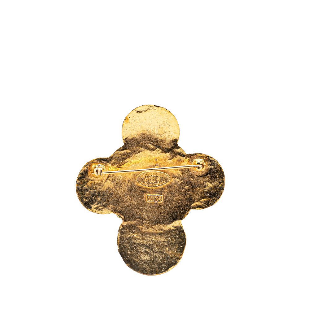 Chanel Gold Plated CC Clover Brooch - 2