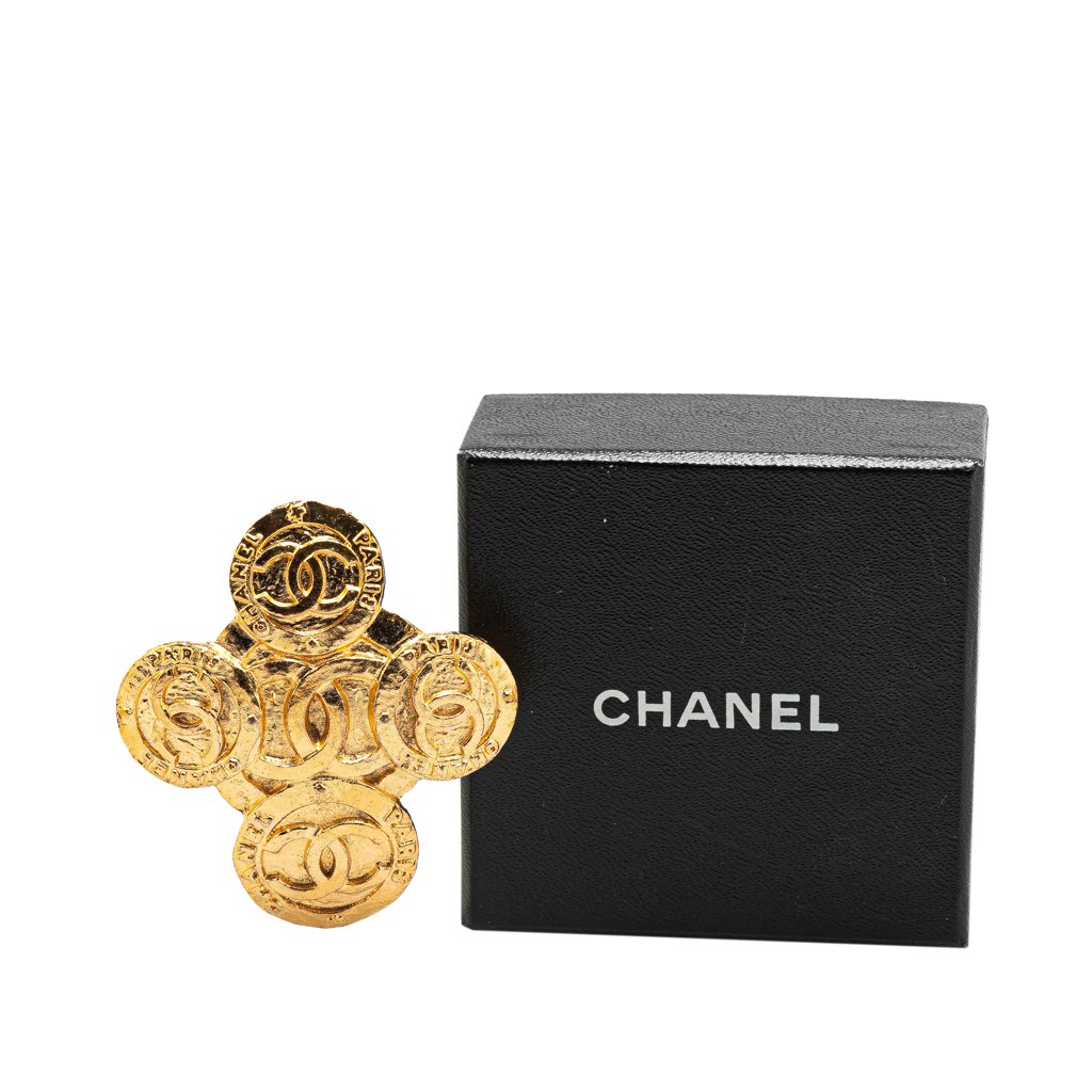 Chanel Gold Plated CC Clover Brooch - 4