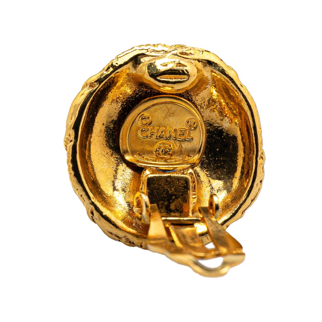 Chanel Gold Plated CC Round Clip on Earrings - 3