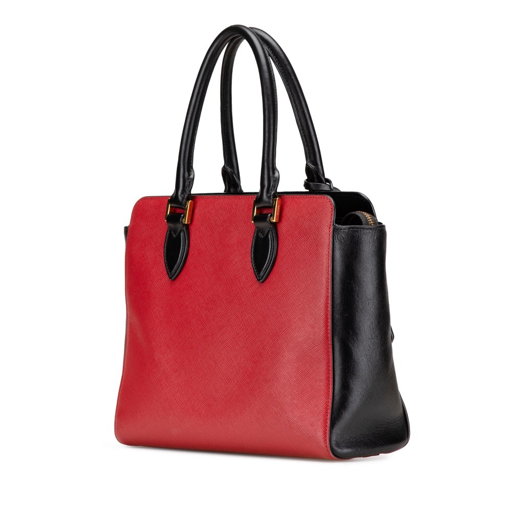 Prada Bicolor Soft Calf Trimmed Saffiano Satchel - 2